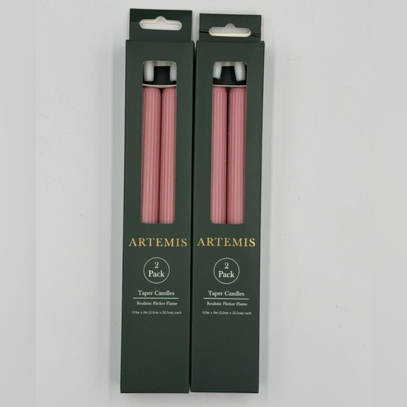 New Artemis Light Pink Taper LED Candles w/ Realistic Flicker Flame Candles 2pk - Picture 1 of 4